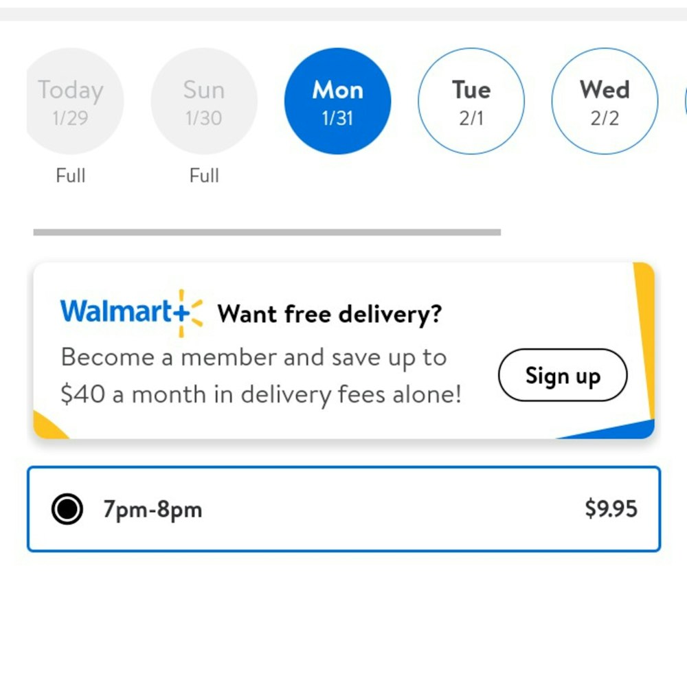 Terrible delivery times Walmart food service!! Stuck until between 7-8pm !